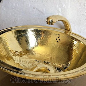 Round Shiny Brass Bathroom Sink- Moroccan Sink Bathroom Vanity Vessel - S01