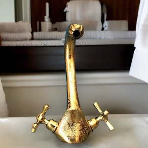 Moroccan Brass Faucet Engraved Bathroom Faucet  - Moroccan Vinatge Faucet - Brass Faucet - Bathroom / Kitchen Gooseneck Faucet