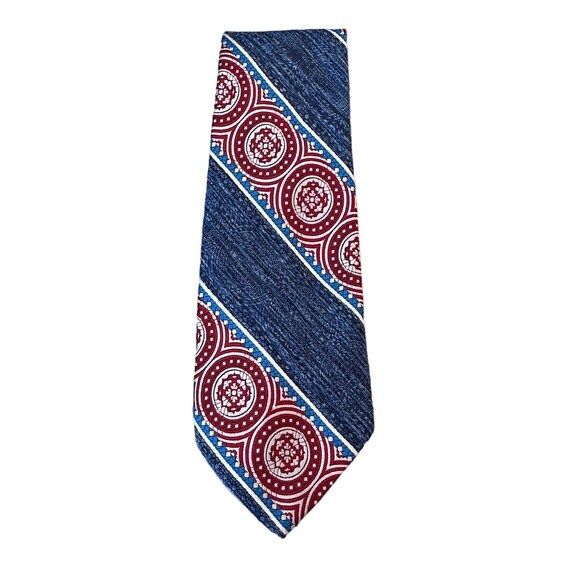 Vintage Cesare Larini Mens Tie Blue White Red Geometric Traditional NeckTie
