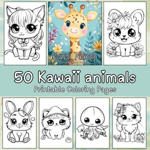Kawaii Coloring Pages | 50 Cute Kawaii Animals Printable Coloring Pages for Kids, Toddlers | Animal Coloring Pages | Instant Download | PDF
