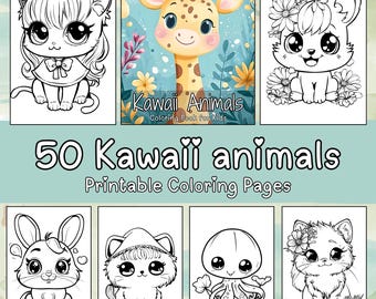 Kawaii Coloring Pages | 50 Cute Kawaii Animals Printable Coloring Pages for Kids, Toddlers | Animal Coloring Pages | Instant Download | PDF