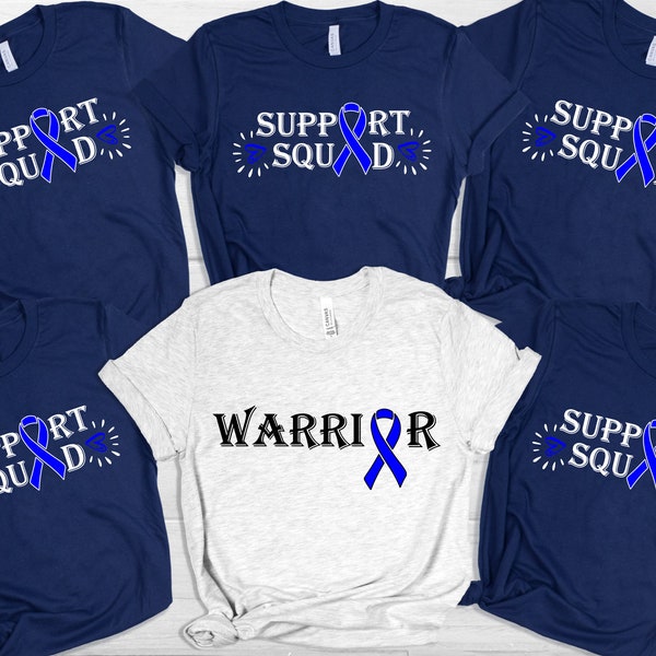 Colon Cancer Support Squad and Warrior Shirt, Colorectal Cancer Matching Shirts, Colon Cancer Dark Blue Ribbon Shirt, Cancer Tee For Friends