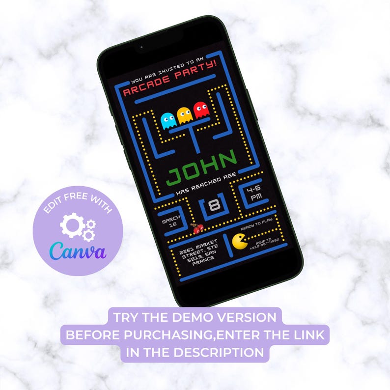 Editable Pac Man Birthday Invitation, Printable Retro Arcade Game ...