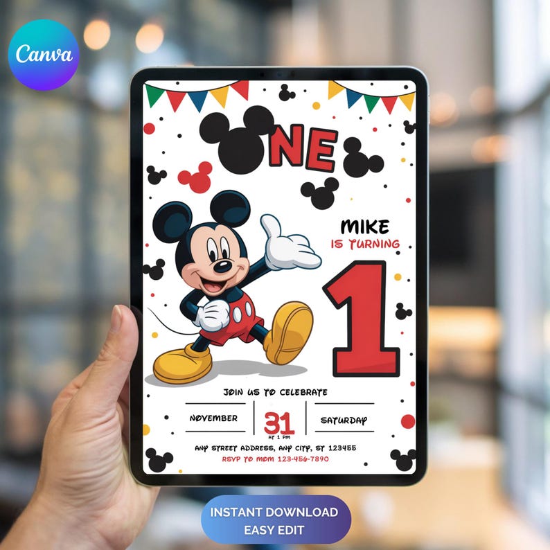 Editable Mickey Mouse 1st Birthday Invitation (digital Download) - Etsy ...