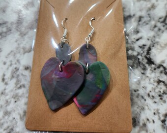 Boucles d'Oreilles Grand Coeur Arc-en-Ciel en Argile