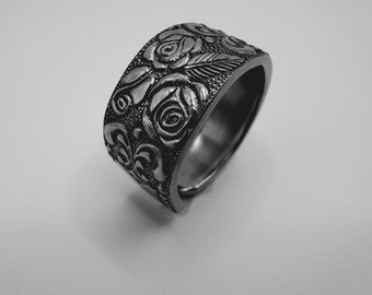 Power of Roses Ring - Edelstahl - Besteckschmuck - Statement Ring- Blumenring Valentinstag Geschenkidee