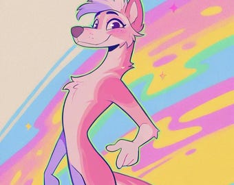 roze coyote furry adopt, adopteerbaar fursuit-personage, kunstprint, digitale download, goedkope fursona, rollenspel Oc,