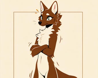 bruine coyote-harige adoptie, adopteerbaar fursuit-personage, kunstprint, digitale download, goedkope fursona, Oc-rollenspel, fantasiekerst