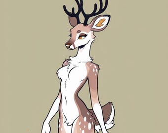 Gewei gewei-harige adoptie, adopteerbaar fursuit-personage, kunstprint, digitale download, goedkope fursona, Oc-rollenspel, fantasie