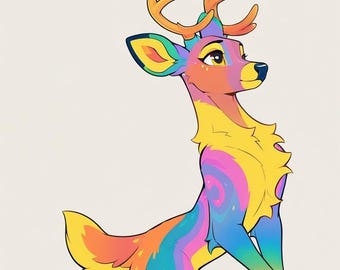 gloeiend gouden hert - harig geadopteerd, adopteerbaar fursuit-personage, kunstprint, digitale download, goedkope fursona, Oc-rollenspel, fantasie