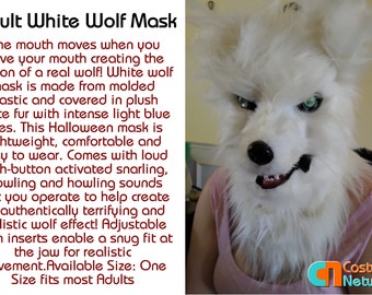 White Wolf Mask  -  Werewolf Mask - wolf mask - latex - kids - adults - Halloween - wolfman - cn-4