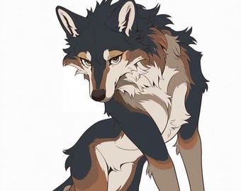 rode wolf: harige adoptie, adopteerbaar fursuit-personage, kunstprint, digitale download, goedkope fursona, Oc-rollenspel, fantasie