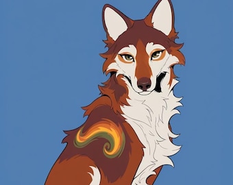 rode wolf: harige adoptie, adopteerbaar fursuit-personage, kunstprint, digitale download, goedkope fursona, Oc-rollenspel, fantasie