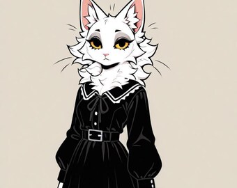 Goth Cat Furry Adopteer, adopteerbaar fursuit-personage, kunstprint, digitale download, goedkope fursona, Oc-rollenspel, halloweenfantasie