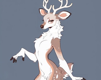 Overwinterde doe-harige adoptie, adopteerbaar fursuit-personage, kunstprint, digitale download, goedkope fursona, Oc-rollenspel, fantasie