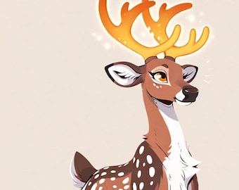 gloeiend gouden hert - harig geadopteerd, adopteerbaar fursuit-personage, kunstprint, digitale download, goedkope fursona, Oc-rollenspel, fantasie