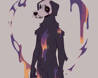 horrorhond - harige adoptie, adopteerbaar fursuit-personage, kunstprint, digitale download, goedkope fursona, Oc-rollenspel, fantasie