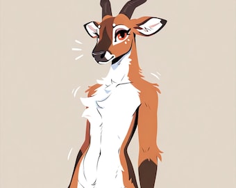 pronghorn-harige adoptie, adopteerbaar fursuit-personage, kunstprint, digitale download, goedkope fursona, Oc-rollenspel, fantasiekerst