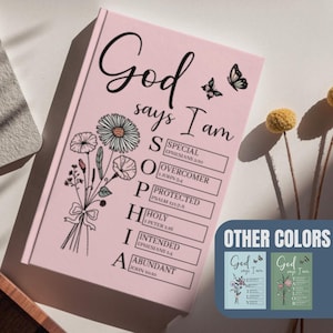 Christian Name Journal, God Says I Am Notebook, Name With Bible Verses, Custom Scripture Gift For Women, Religious Christian Gift for Sister