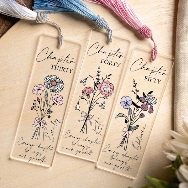 Birthday Gift For Book Lover, Chapter 30 40 50 Name Bookmark, Birth Month Flower Bookish Gift, Unique Bookish Birthday Keepsake Gift For Her