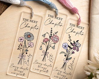 Personalized College Graduate Gift, The Next Chapter Bookmark, Custom Name Birth Flower Bookmark, University Gift, Class of 2026 Keepsake