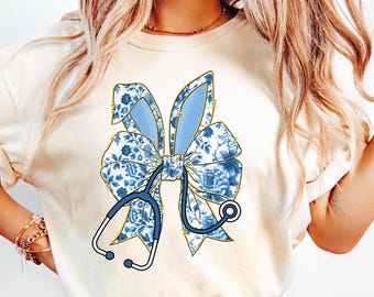 Nurse Coquette Easter Shirt, Chinoiserie Bow Easter Tee, Stethoscope Doctor Easter Shirt, Cute Nurse Life Shirt, Nurse Crew Shirt, Picu Tee
