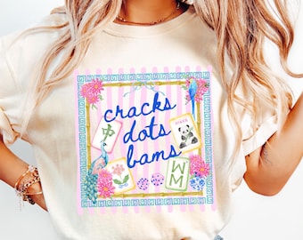 Mahjongshirt, shirt mahjongtegels, Cracks Dots Bams grappig T-shirt voor vrouwen, cadeau voor Mah Jong-spelers, game-avond, Mahj-shirt, Mahjongliefhebber