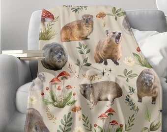 Hyrax Cottagecore fluwelen deken, deken rotsklipdas, AWAWA Hyrax Botanical, Hyrax Lover Gift, trending Hyraxes Moon-deken, verwilderd