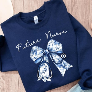 Future Nurse Toile Bow Sweatshirt, Nursing School Gift, Nursing Student Crewneck, Nurse in Progress, New Nurse Gift, Future RN Nurse Gift