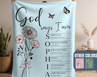 Christian Name Blanket, God Says I Am Blanket, Name With Bible Verses, Custom Scripture Gift For Women, Religious Christian Gift for Sister