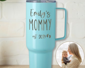 Personalized Mom Tumbler with Handle, New Mom Water Bottle, Mommy Travel Mug, First Time Mom Gift, First Time Parent, 40oz Laser Engraved