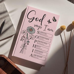 Christian Name Journal, God Says I Am Notebook, Name With Bible Verses, Custom Scripture Gift For Women, Religious Christian Gift for Sister