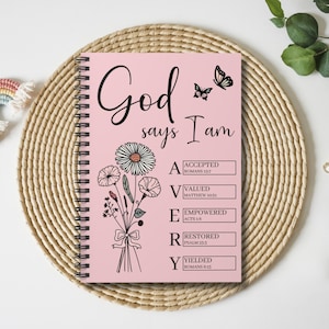 Christian Name Journal, God Says I Am Notebook, Name With Bible Verses ...