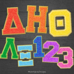 Griechische Buchstaben PNG, Schwesternschaftsbuchstaben, Alphabet, griechische Schriftart, College-Buchstaben, Faux-Chenille-Buchstabenaufnäher, Preppy Letters PNG, Sublimation