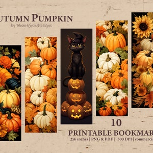 Fall pumpkin printable bookmarks | Autumn | PNG & PDF | Bookmark Design |  Sublimation bookmark | Halloween bookmark | Book lovers gift