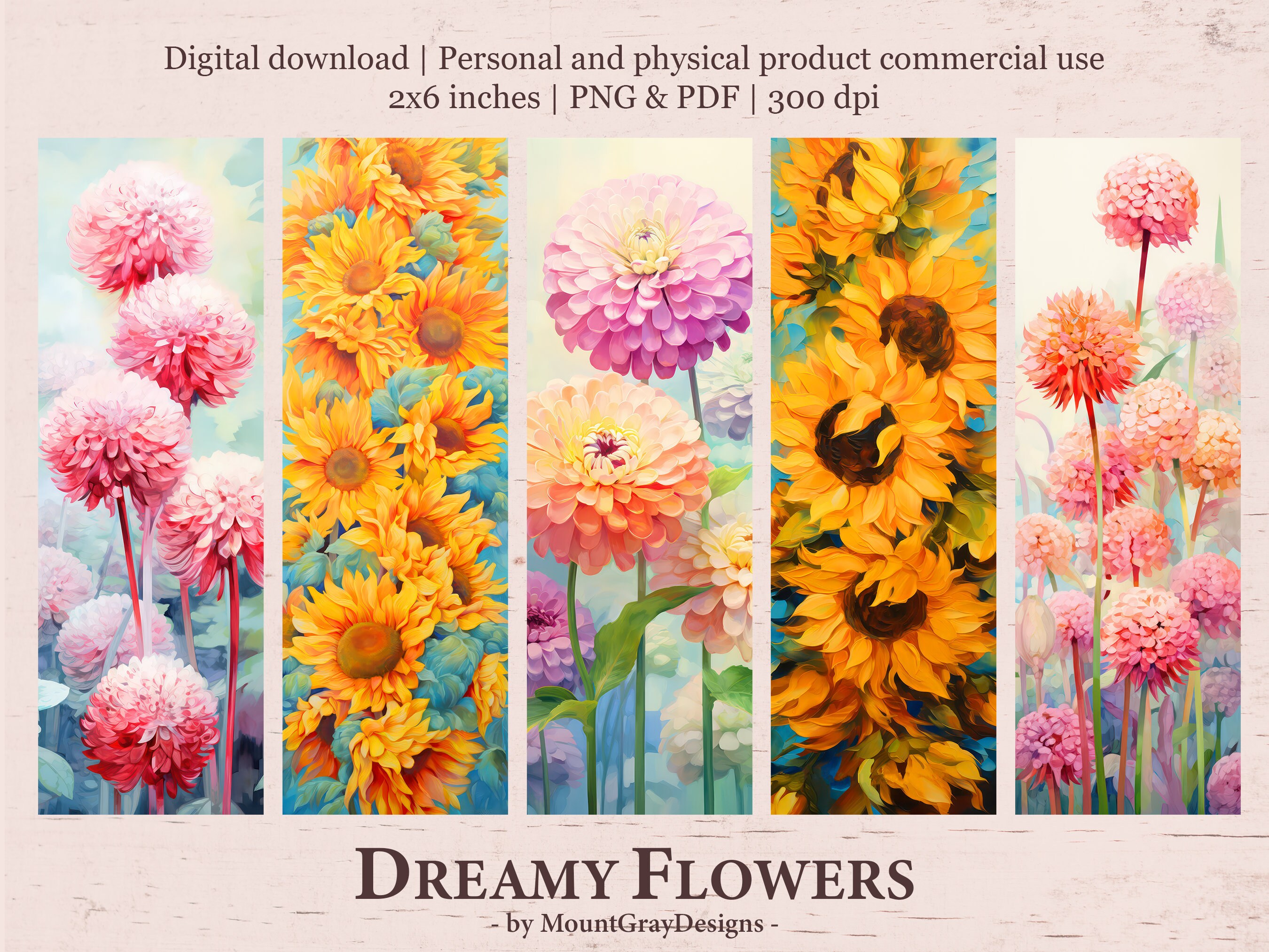 Watercolor Flowers Bookmarks PNG & PDF Bookmark Designs - Etsy