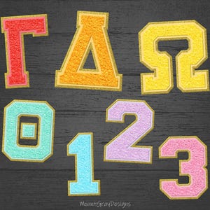 Griechische Buchstaben PNG, Sorority Letters Alphabet, griechische Schriftart, Stiftsgriechische Schriftart, Faux Chenille Letter Patch, Sublimation Preppy Letters PNG