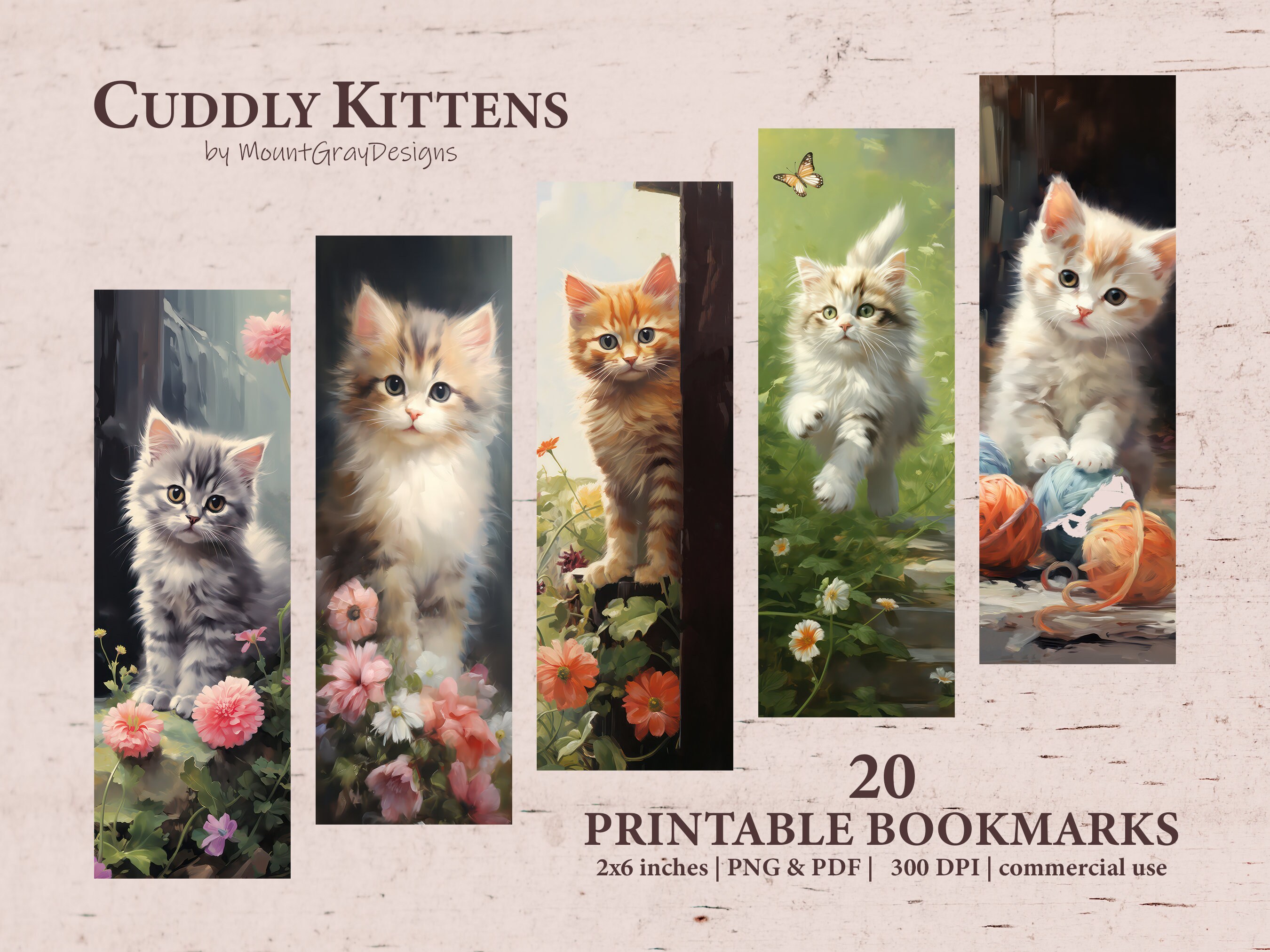 20 Cute Watercolor Kittens Printable Bookmarks PNG &amp; PDF Digital ...