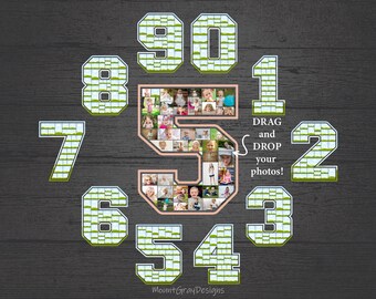 Number Photo Collage Template, Editable Canva Frames, Custom Picture Collage, DIY Poster Gift for Birthday Anniversary Graduation Sports