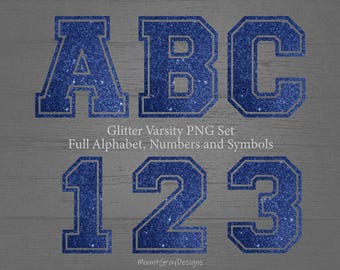 Faux Glitter Letters PNG, Blue Varsity Letters, Collegiate Font, Sports Sublimation, Bling Letter Alphabet PNG, Outline Letter Patches PNG