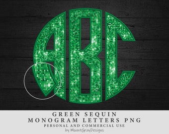 Faux Embroidery Monogram Letters PNG, Green Sequin, Glitter, Sublimation letters, Faux Stitch Letters PNG, Faux Stitch Font, Faux Alpha Set