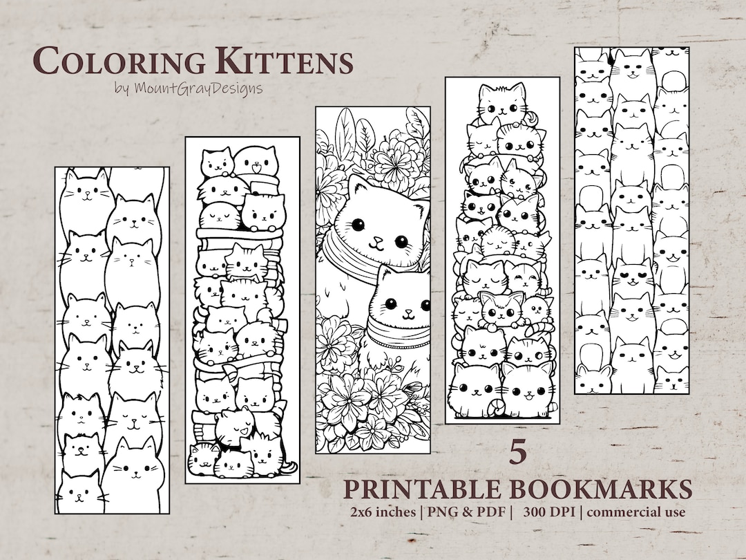 Cute Cats Printable Coloring Bookmarks PNG & PDF Bookmark - Etsy