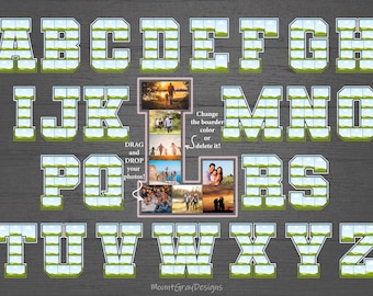 Plantilla de collage de fotos del alfabeto, collage de fotos con letras, marcos de lona, collage de imágenes personalizado, regalo de aniversario con guión gráfico conmemorativo