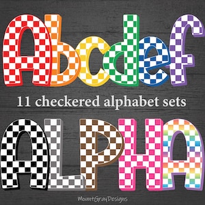 Letras garabatas a cuadros PNG, Alfabeto garabato a cuadros, Alfabeto de maestros, Alfabeto garabato PNG, Fuente retro PNG, Paquete de alfabeto, Fuente a cuadros