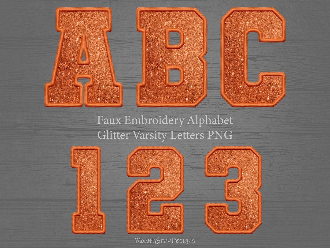 Orange Sticker Letters Faux Embroidery Letters PNG, Orange Glitter Varsity Letters, Collegiate ...