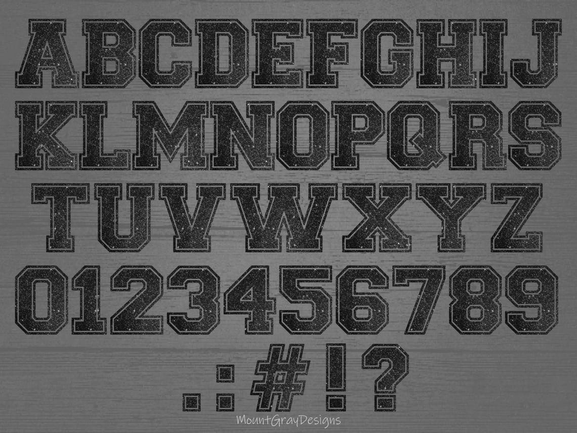 Faux Glitter Letters PNG, Black Varsity Letters, Collegiate Font ...