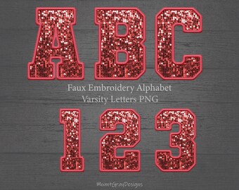 Faux Embroidery Letters PNG Alphabet, Peach Sequin Varsity Letters, Faux Patch PNG, Faux Stitched Alpha PNG, Sport Sublimation Letter Patch