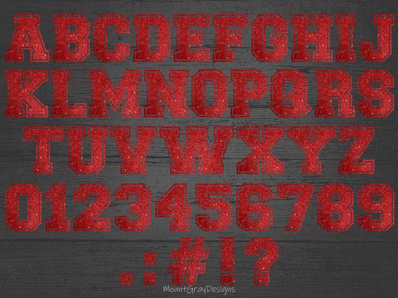 Red Glitter Letters PNG, Faux Glitter Alphabet, College Varsity Letters