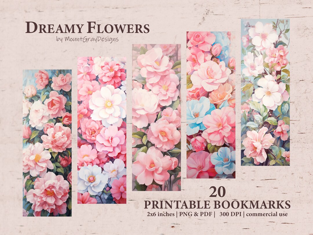 Watercolor Flowers Bookmarks PNG & PDF Bookmark Designs - Etsy