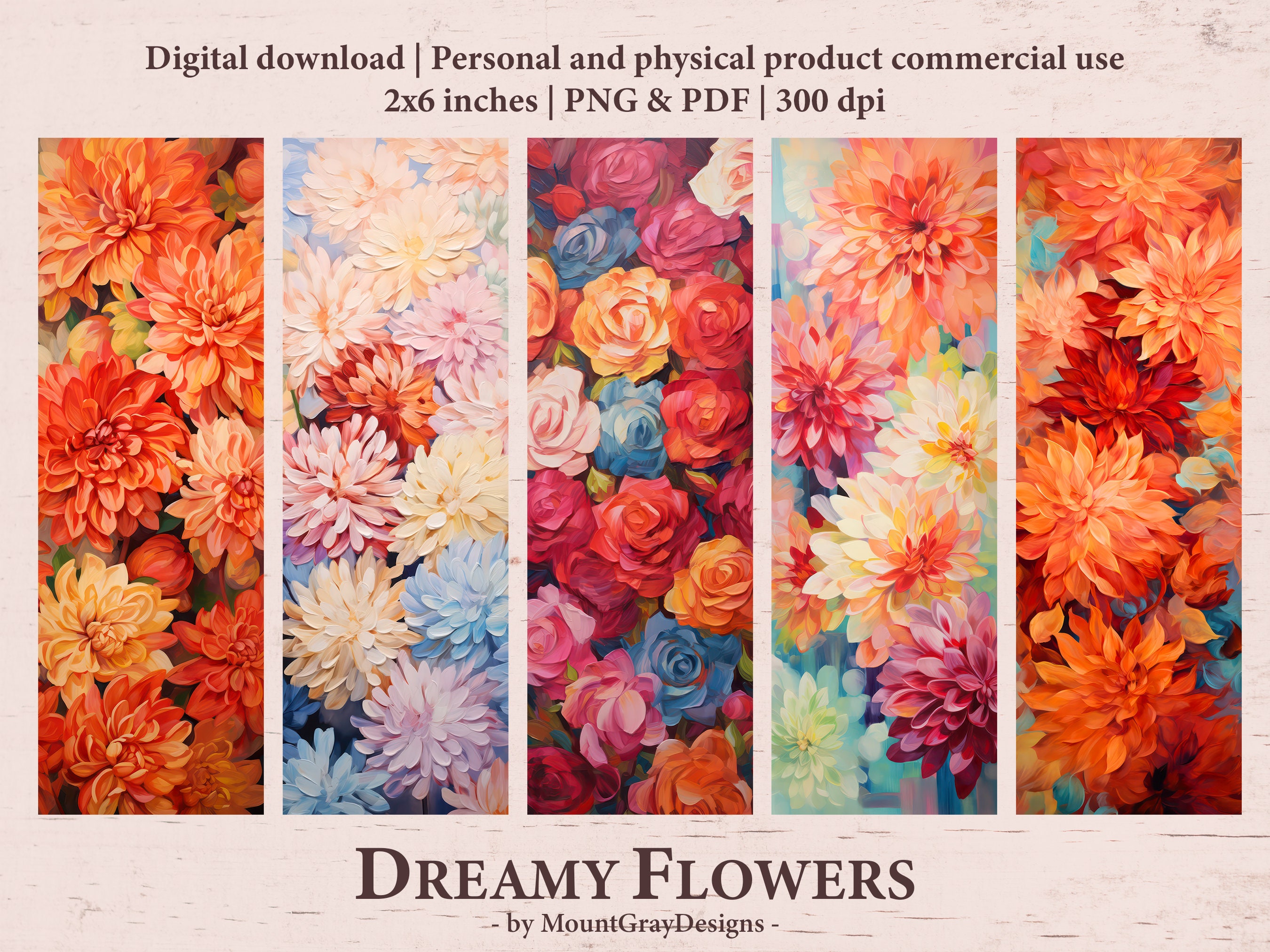 Watercolor Flowers Bookmarks PNG & PDF Bookmark Designs - Etsy